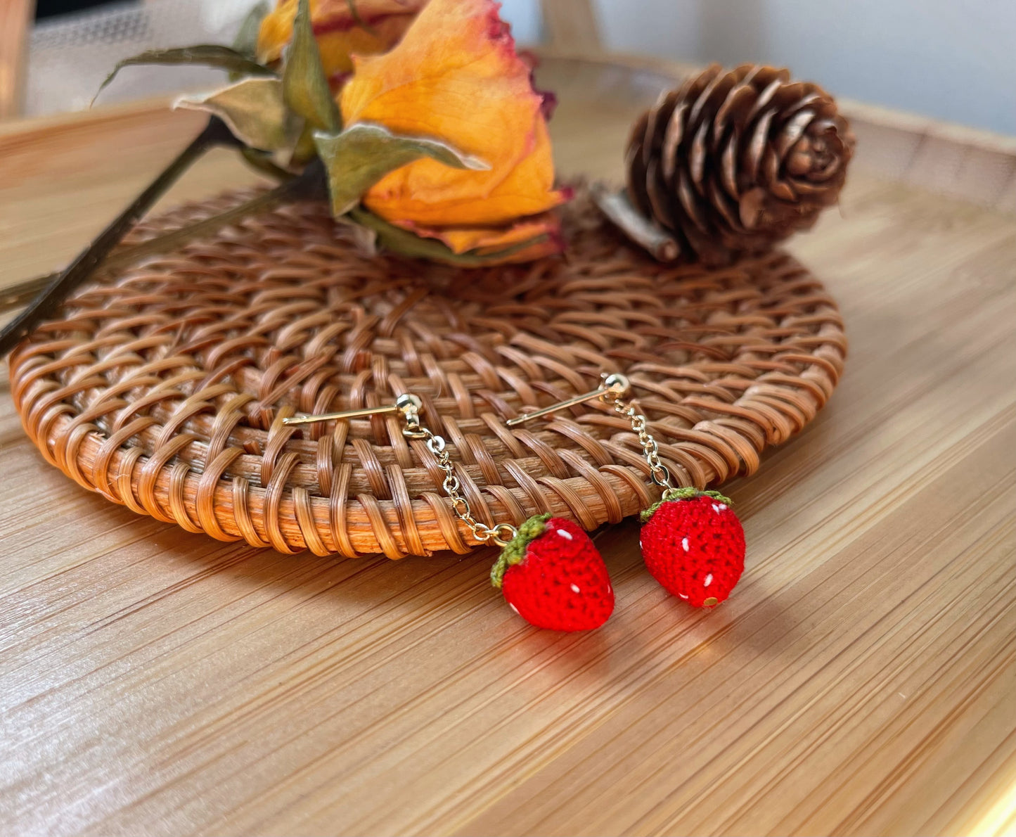 Micro Crochet Strawberry Earrings