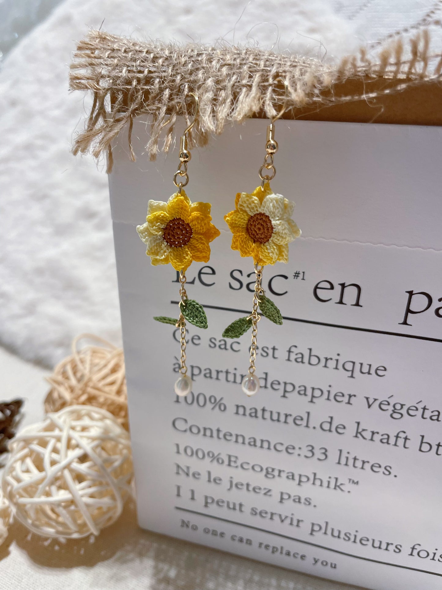 Micro Crochet Sunflower Earrings