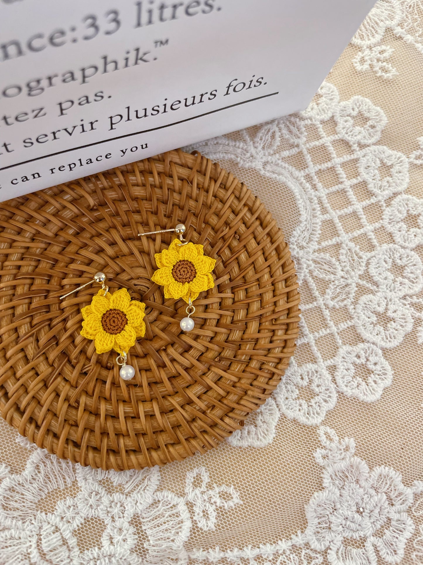Micro Crochet Sunflower Stud Earrings