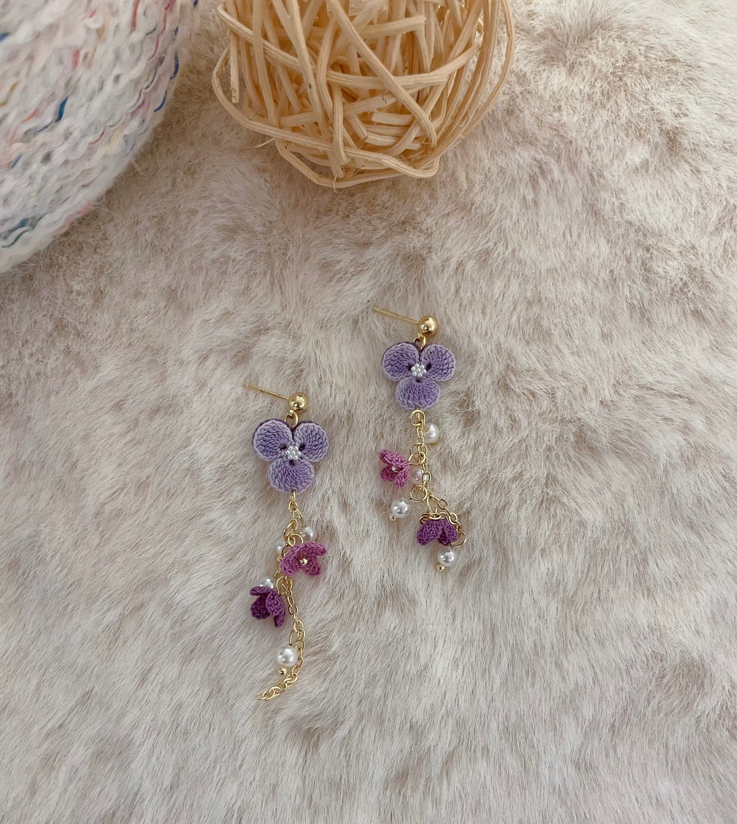 Micro Crochet Pansy Stud Earrings