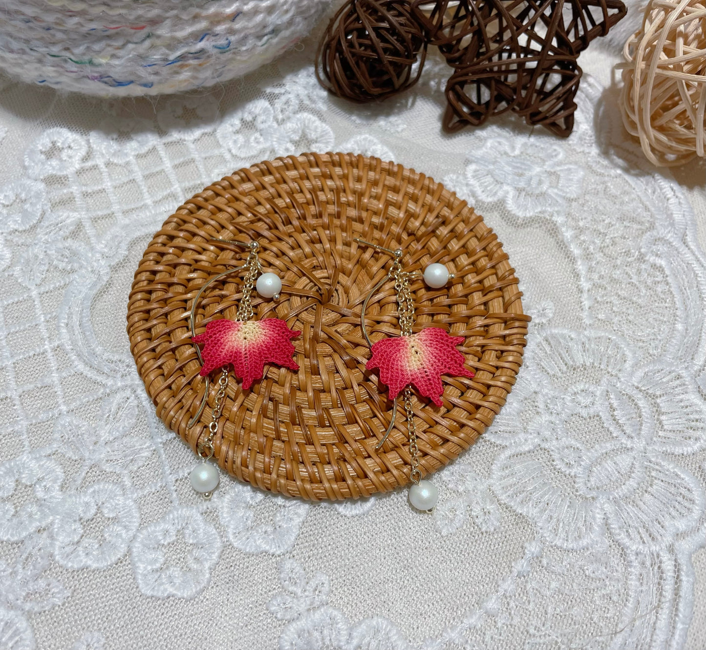 Micro Crochet Dyed Maple Earrings
