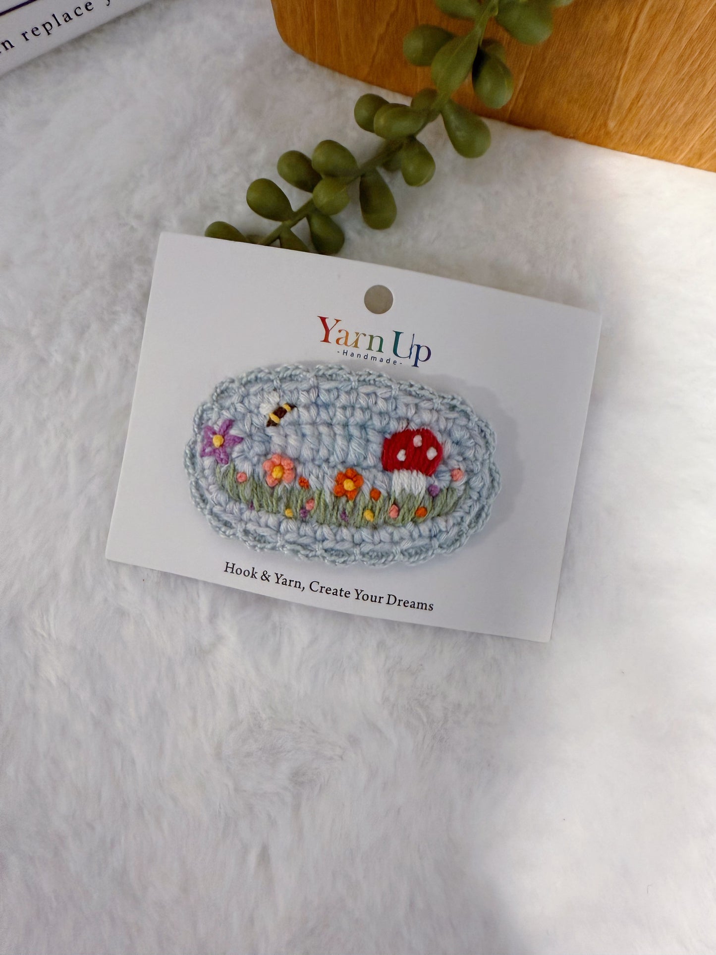 Mushroom & Bee Embroideried Hair Clip