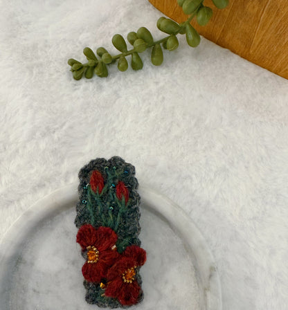 Wolly Midnight Poppy Embroidery Hair Clip