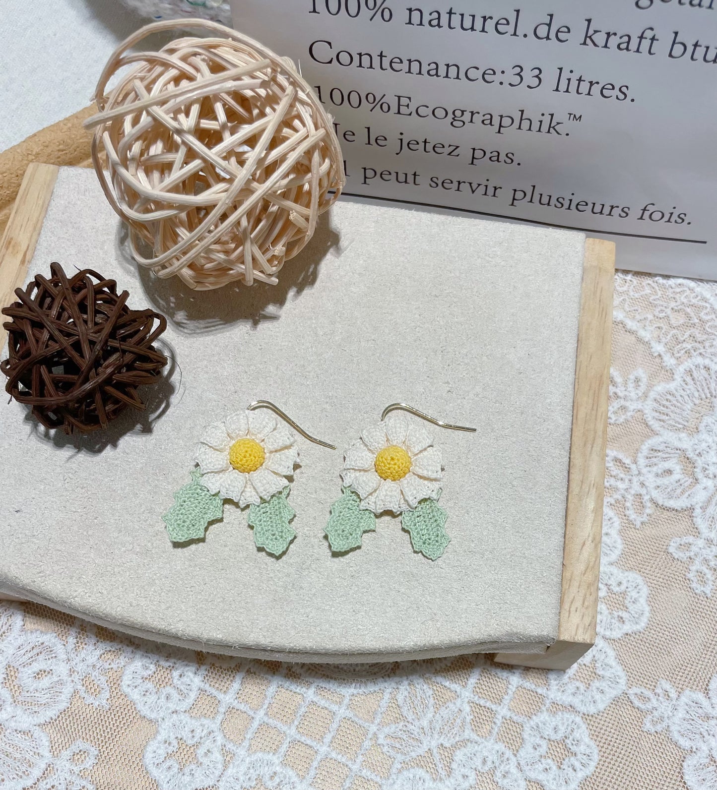 Micro Crochet Creamy Flower Earrings