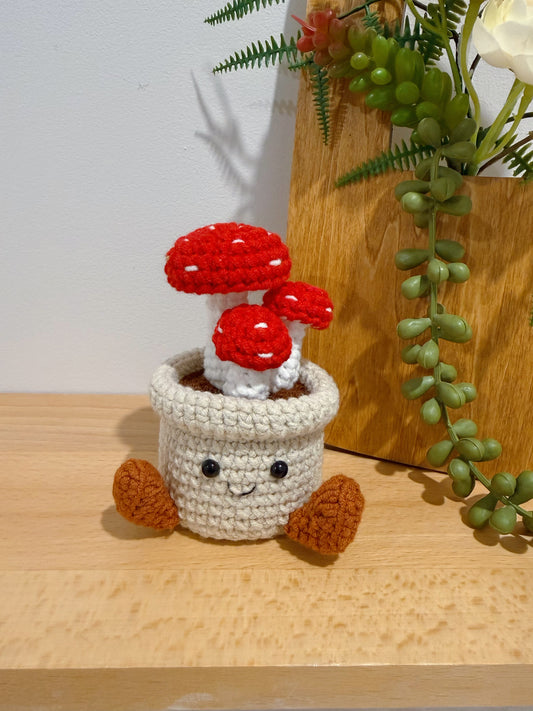 Mushroom Family in Smiley Pot