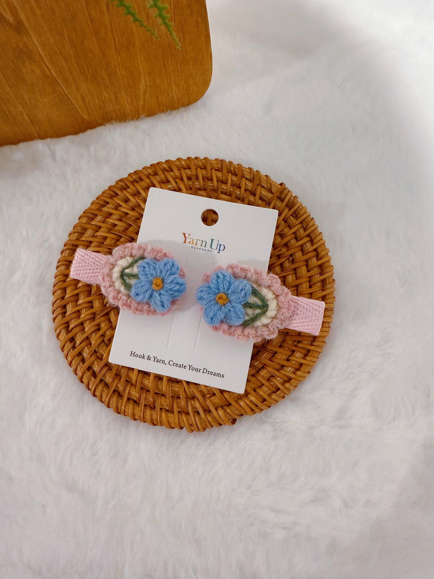 Woolly Blue Flower Baby Hair Clips