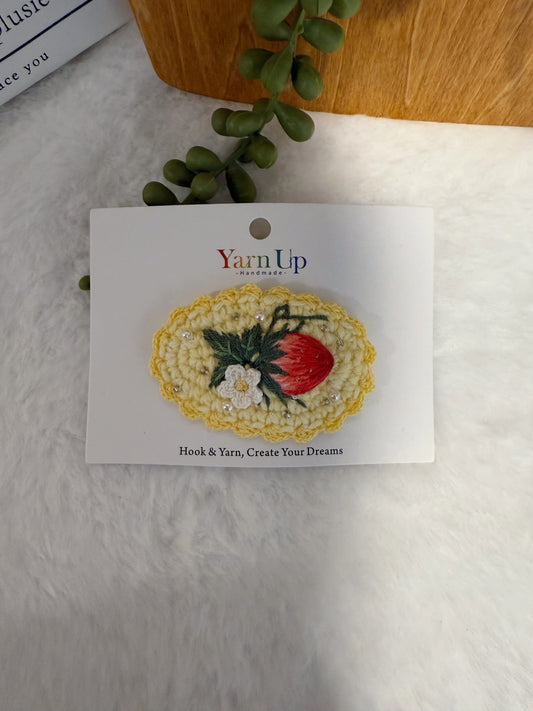 Strawberry & Flower Embroideried Hair Clip