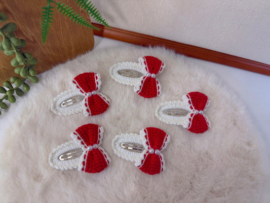 Red Bow with Pearl Beads Hair Clip