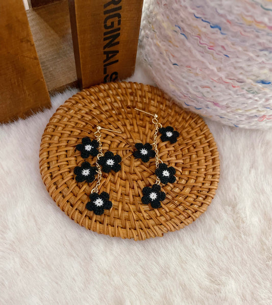 Micro Crochet Black Flowers Earrings