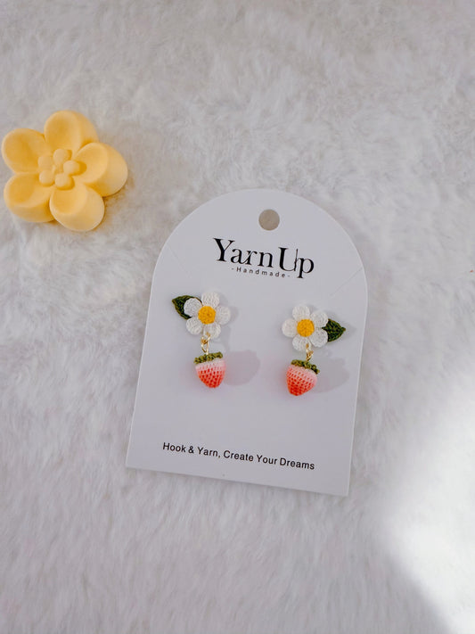 Strawberry & White Flower Earrings