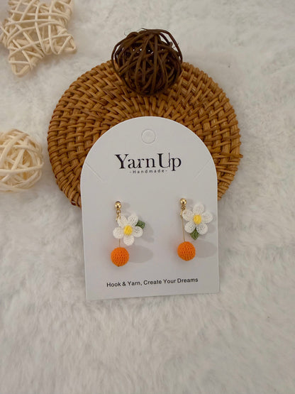 Orange & Flower Stud Earrings