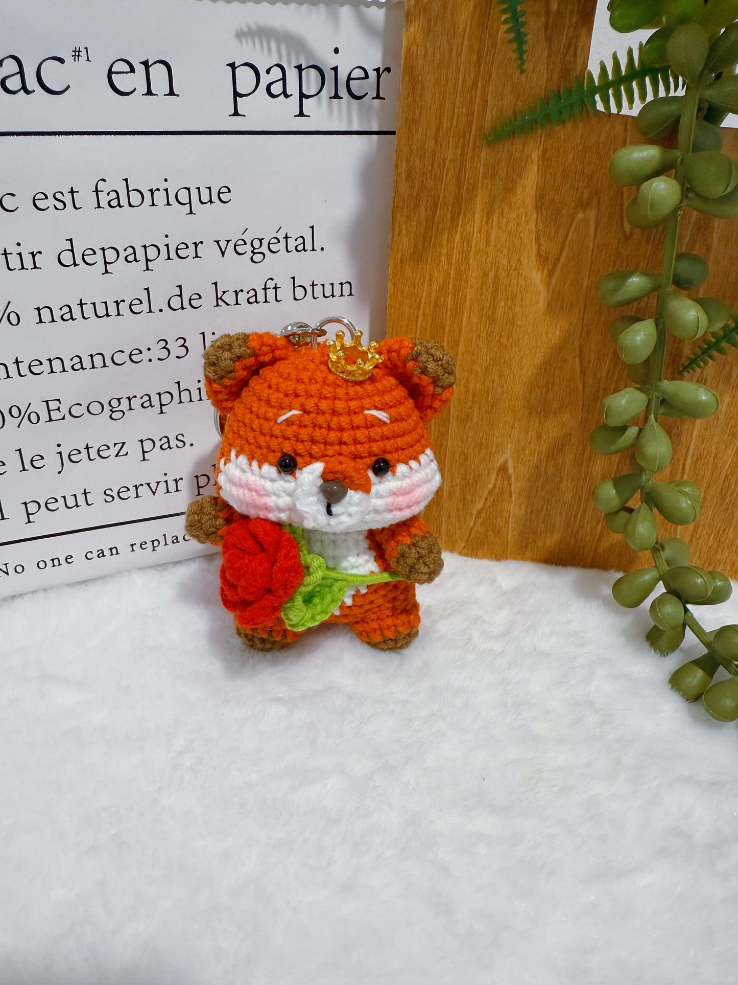Fox Holding a Rose Key Charm