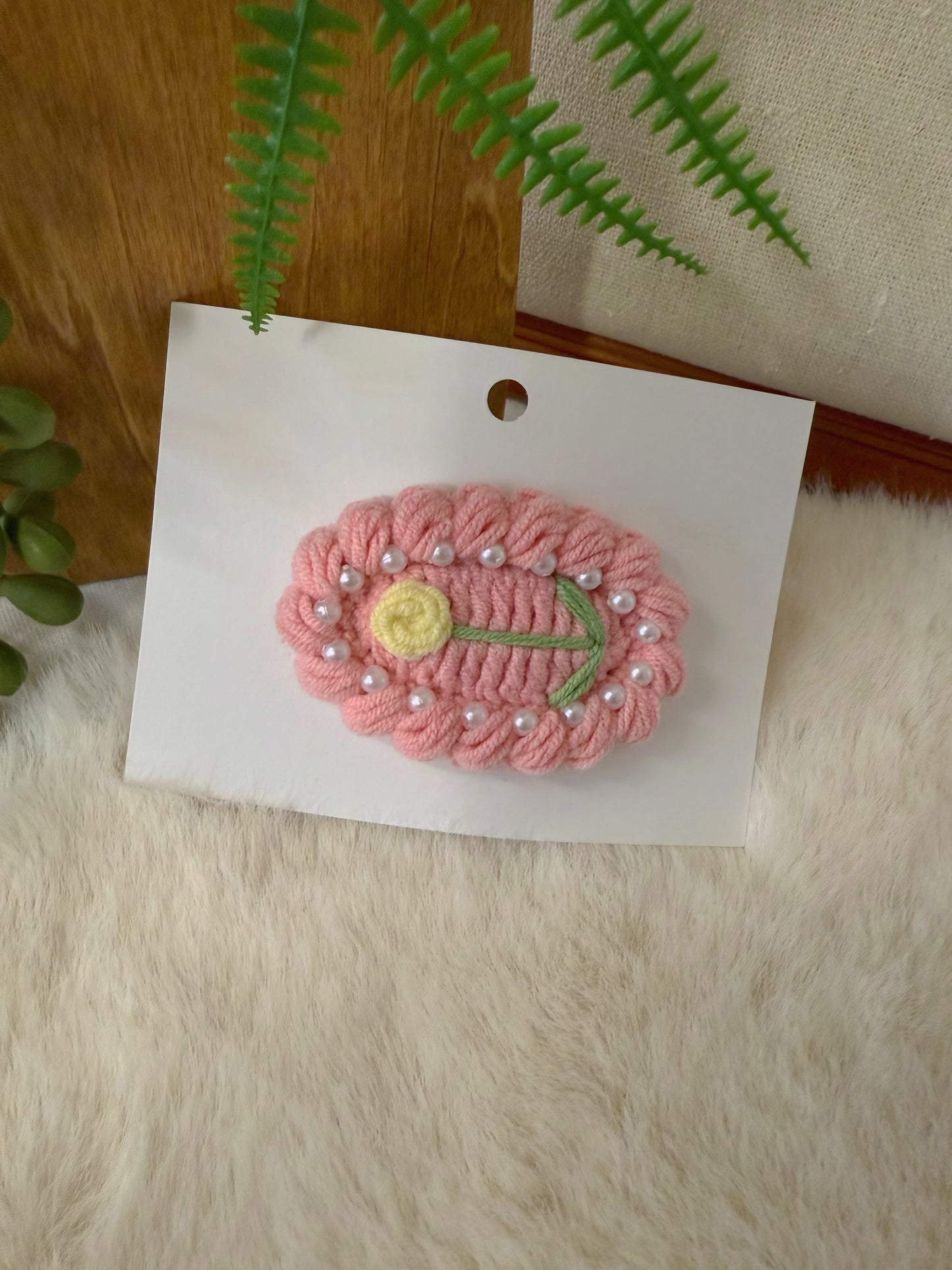 Cream-Edged Rose Hair Clip