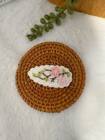 Cherry Bloom Embroideried Hair Clip
