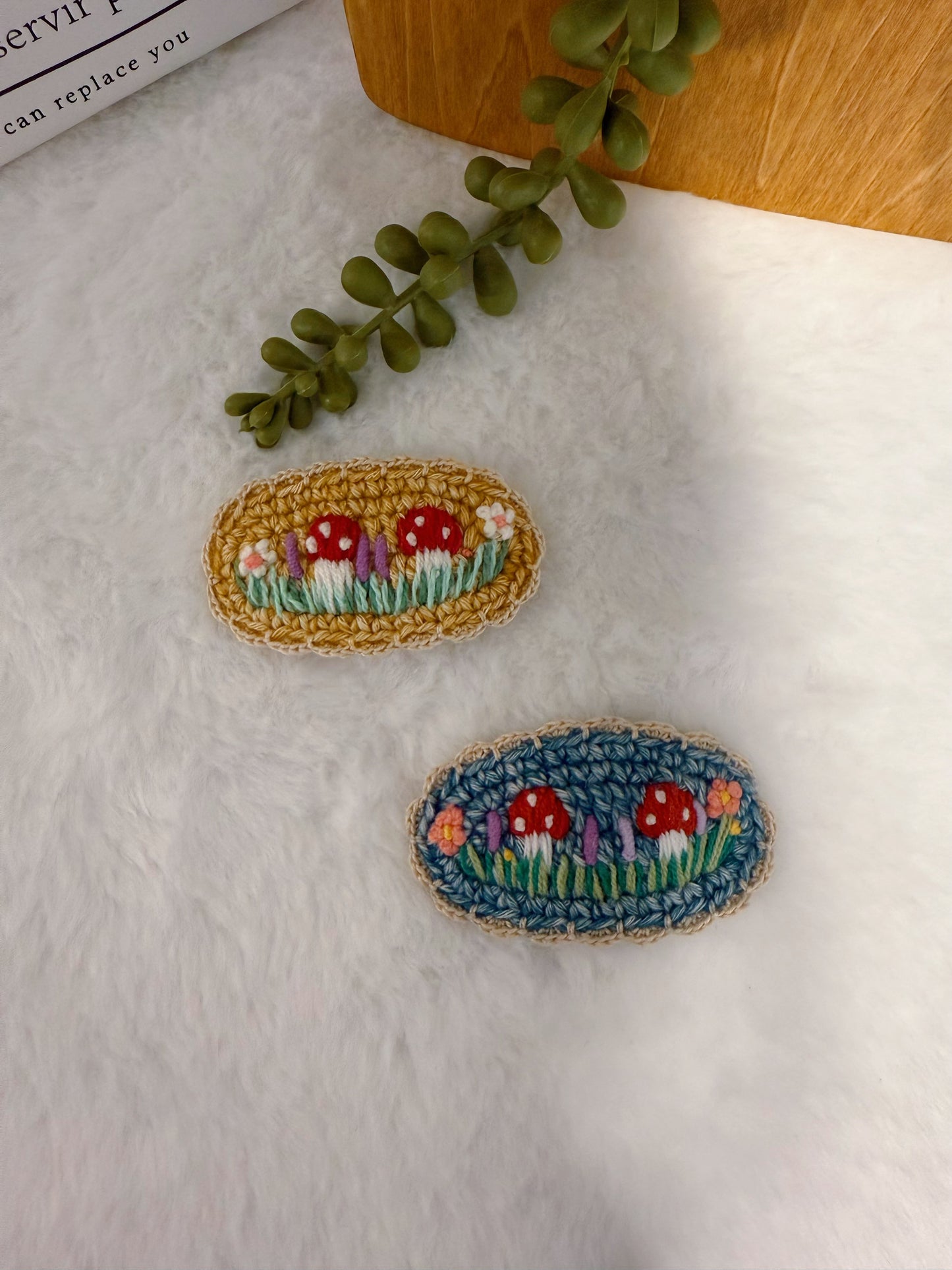 Mushrooms Embroideried Hair Clip