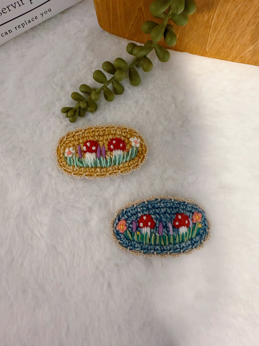 Mushrooms Embroideried Hair Clip