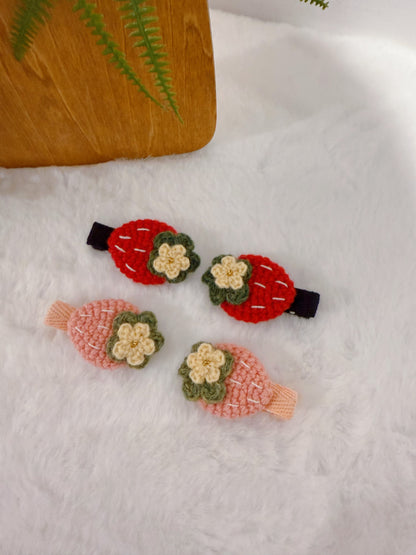 Woolly Pink Strawberry Baby Hair Clips