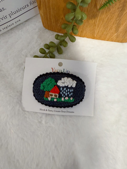 Rainy House Embroideried Hair Clip