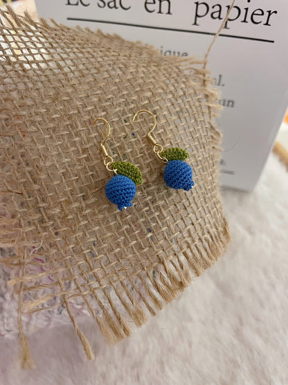Micro Crochet Blueberry Earrings