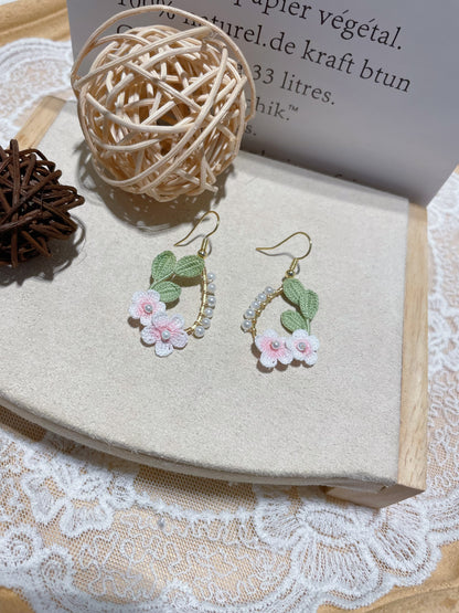 Micro Crochet Pearl Bloom Wreath Earrings