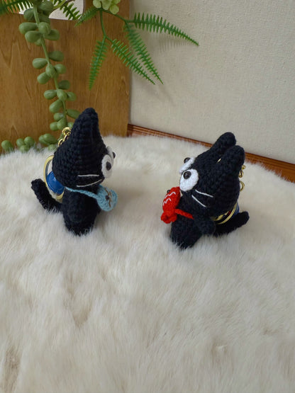 Black Cat with Fish bag Keychain