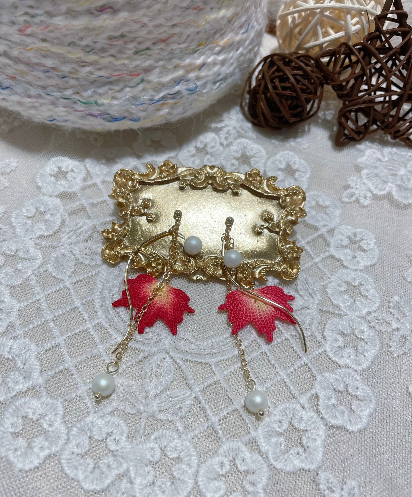 Micro Crochet Dyed Maple Earrings