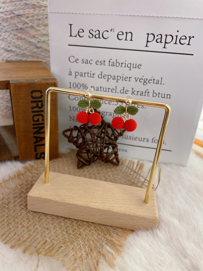 Micro Crochet Cherry Stud Earrings