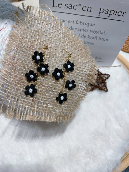Micro Crochet Black Flowers Earrings