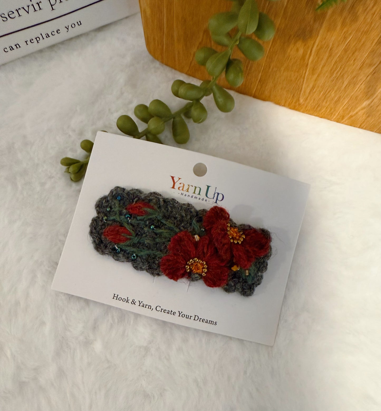 Wolly Midnight Poppy Embroidery Hair Clip