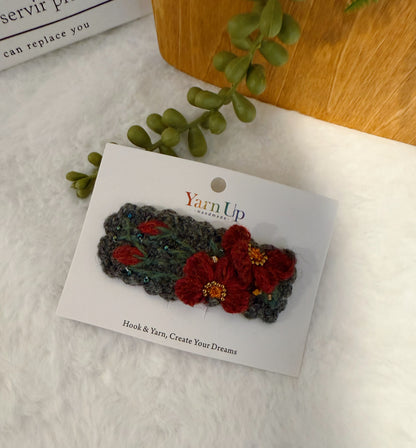 Wolly Midnight Poppy Embroidery Hair Clip