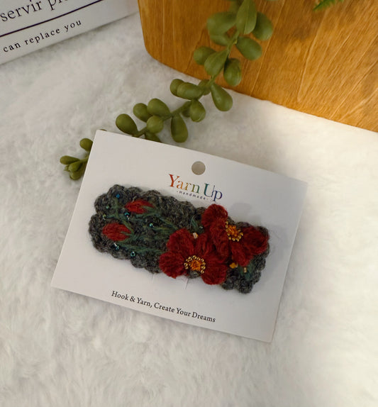 Wolly Midnight Poppy Embroidery Hair Clip