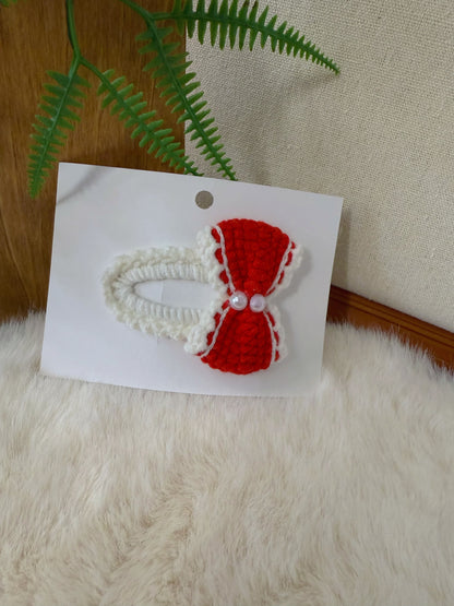 Red Bow with Pearl Beads Hair Clip