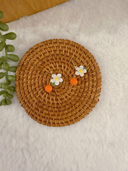 Orange & Flower Stud Earrings