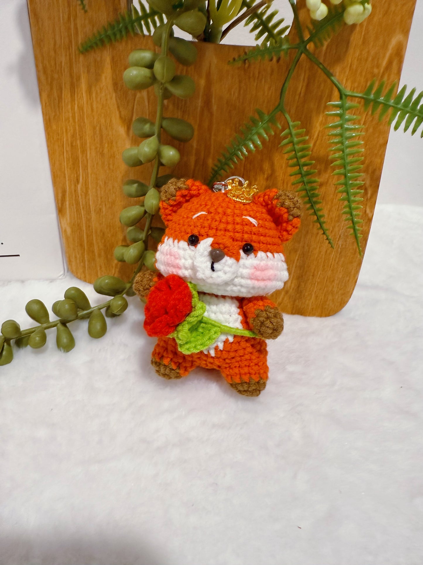 Fox Holding a Rose Key Charm