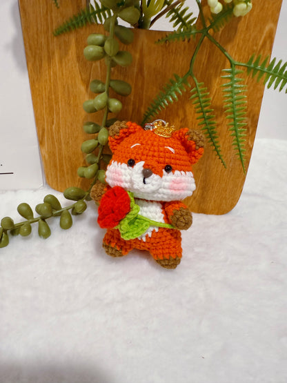 Fox Holding a Rose Key Charm