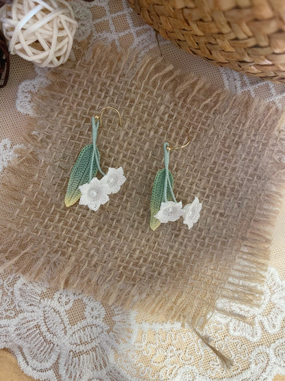 Micro Crochet Lily & Gradient Leaf Earrings
