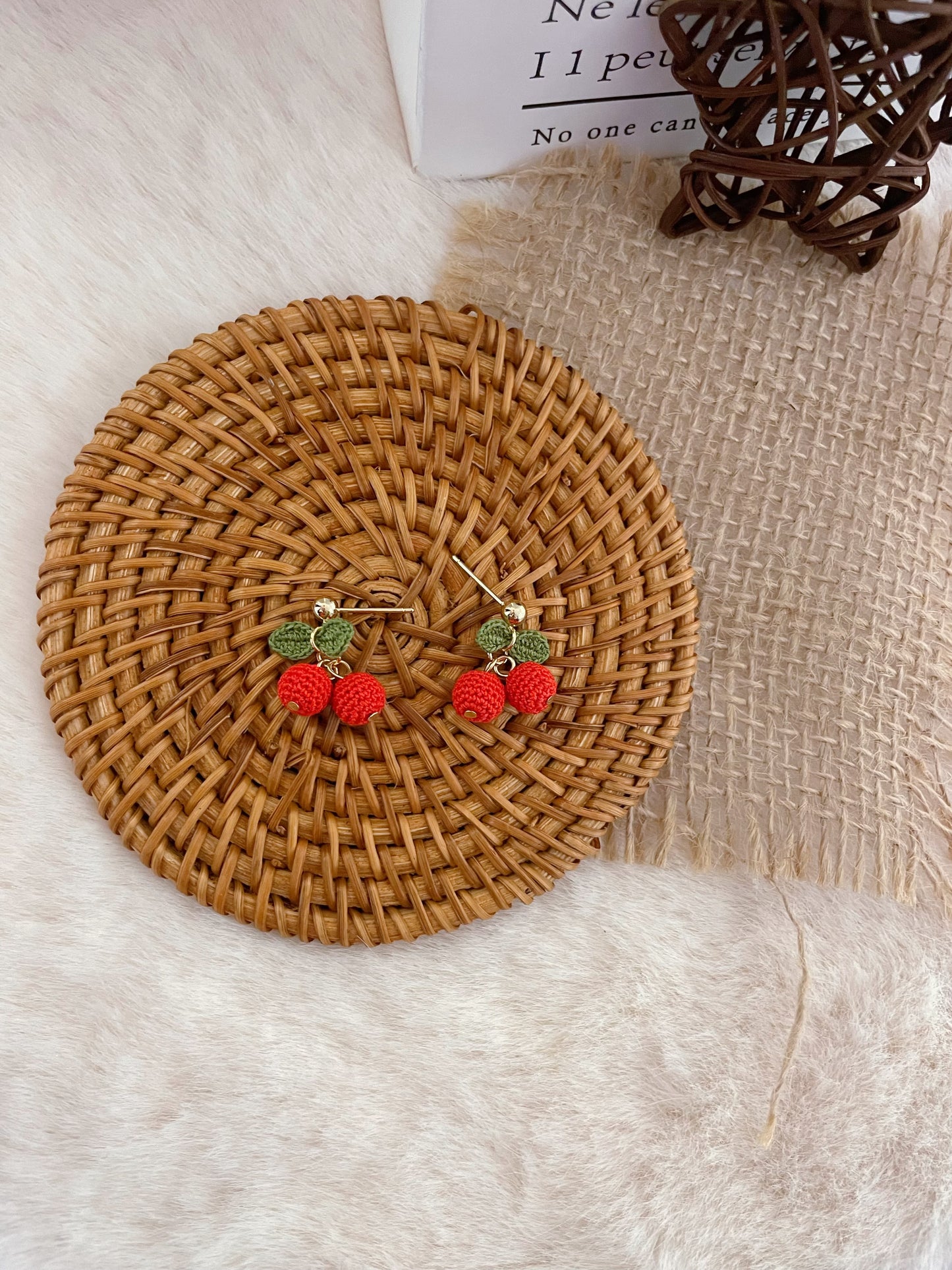 Micro Crochet Cherry Stud Earrings
