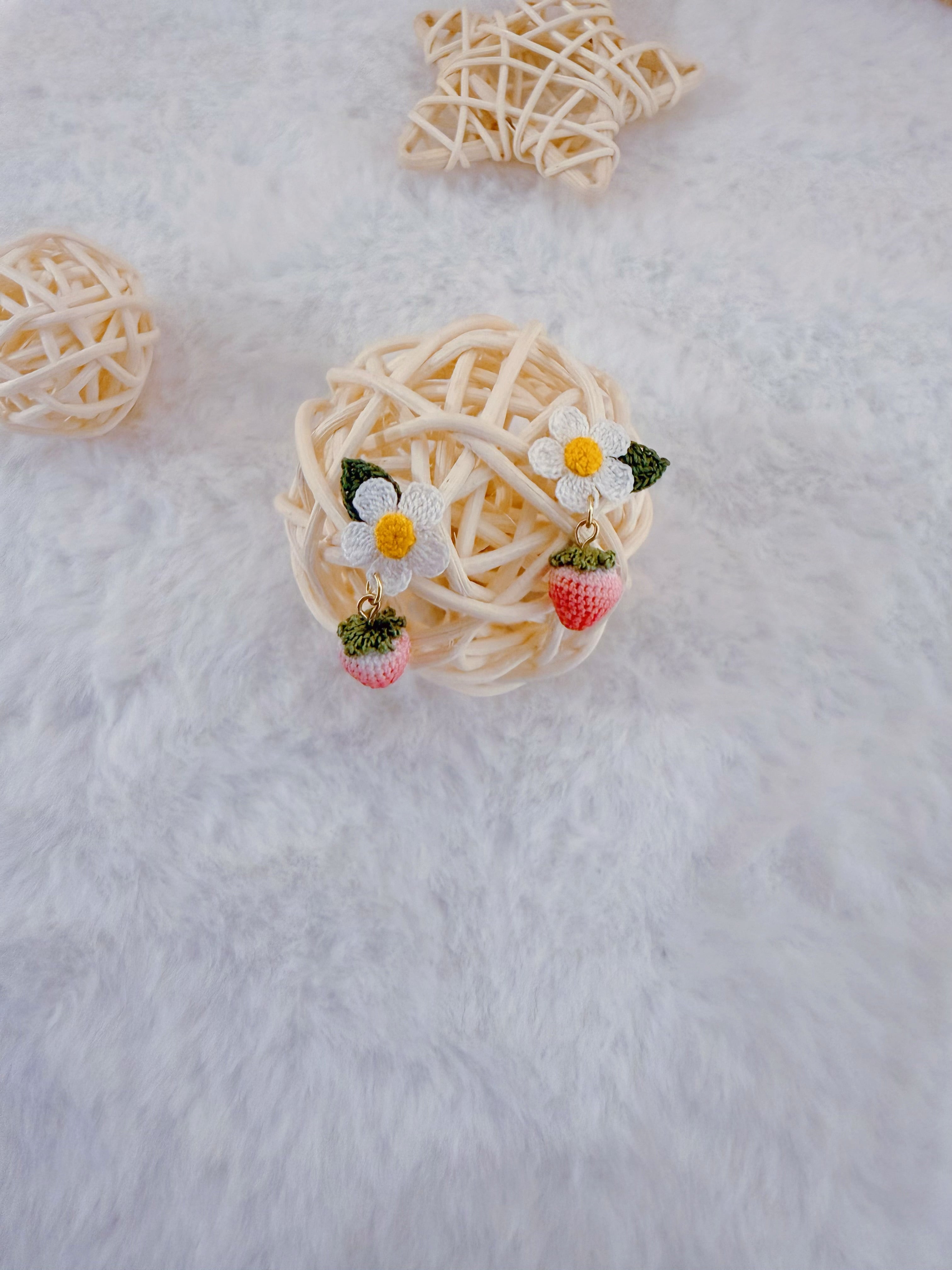 Strawberry & White Flower Earrings