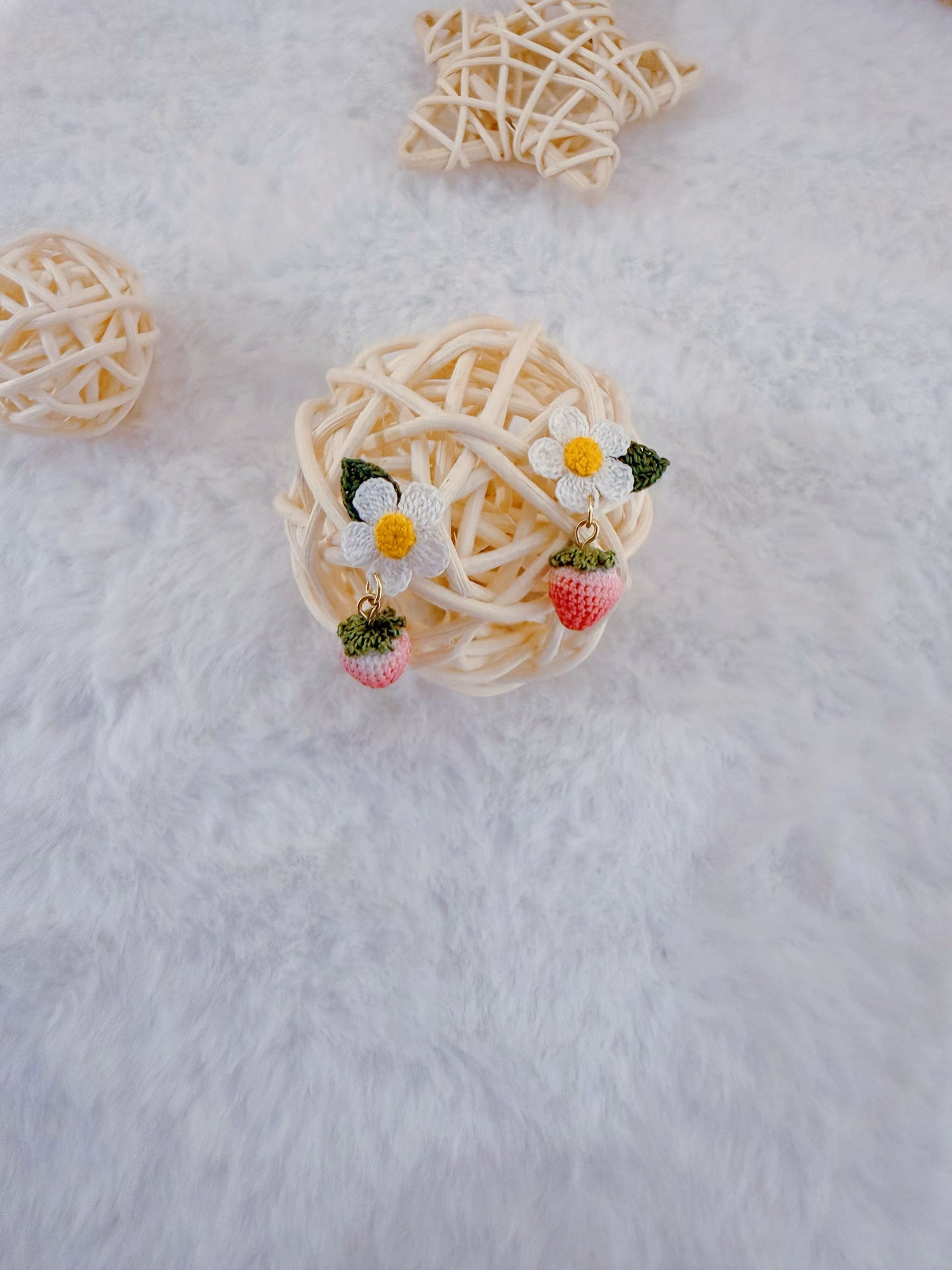 Strawberry & White Flower Earrings