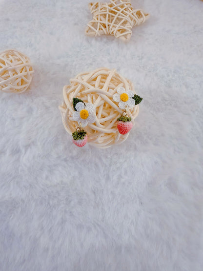 Strawberry & White Flower Earrings