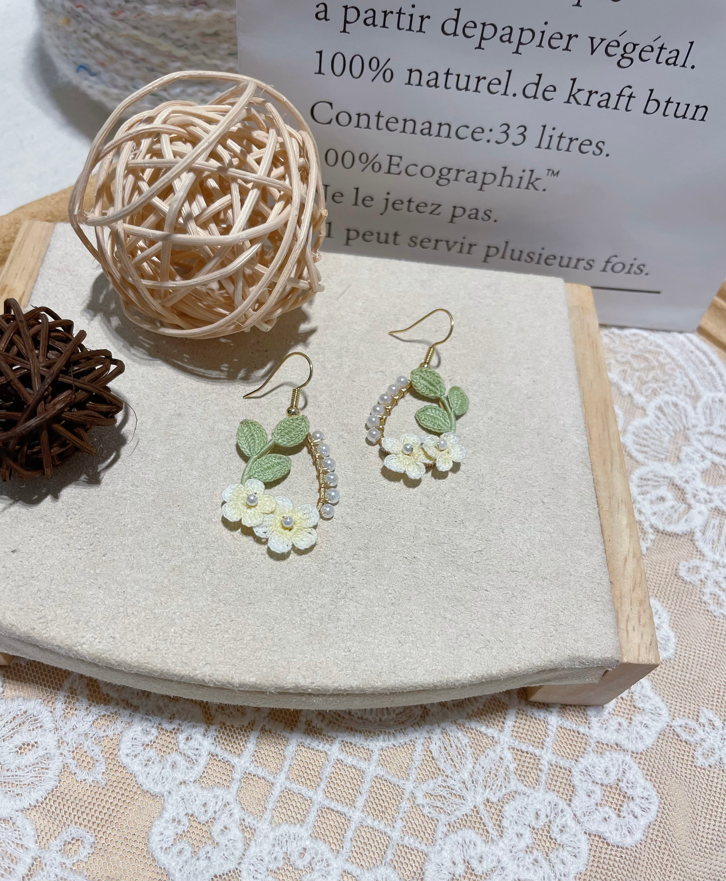 Micro Crochet Pearl Bloom Wreath Earrings