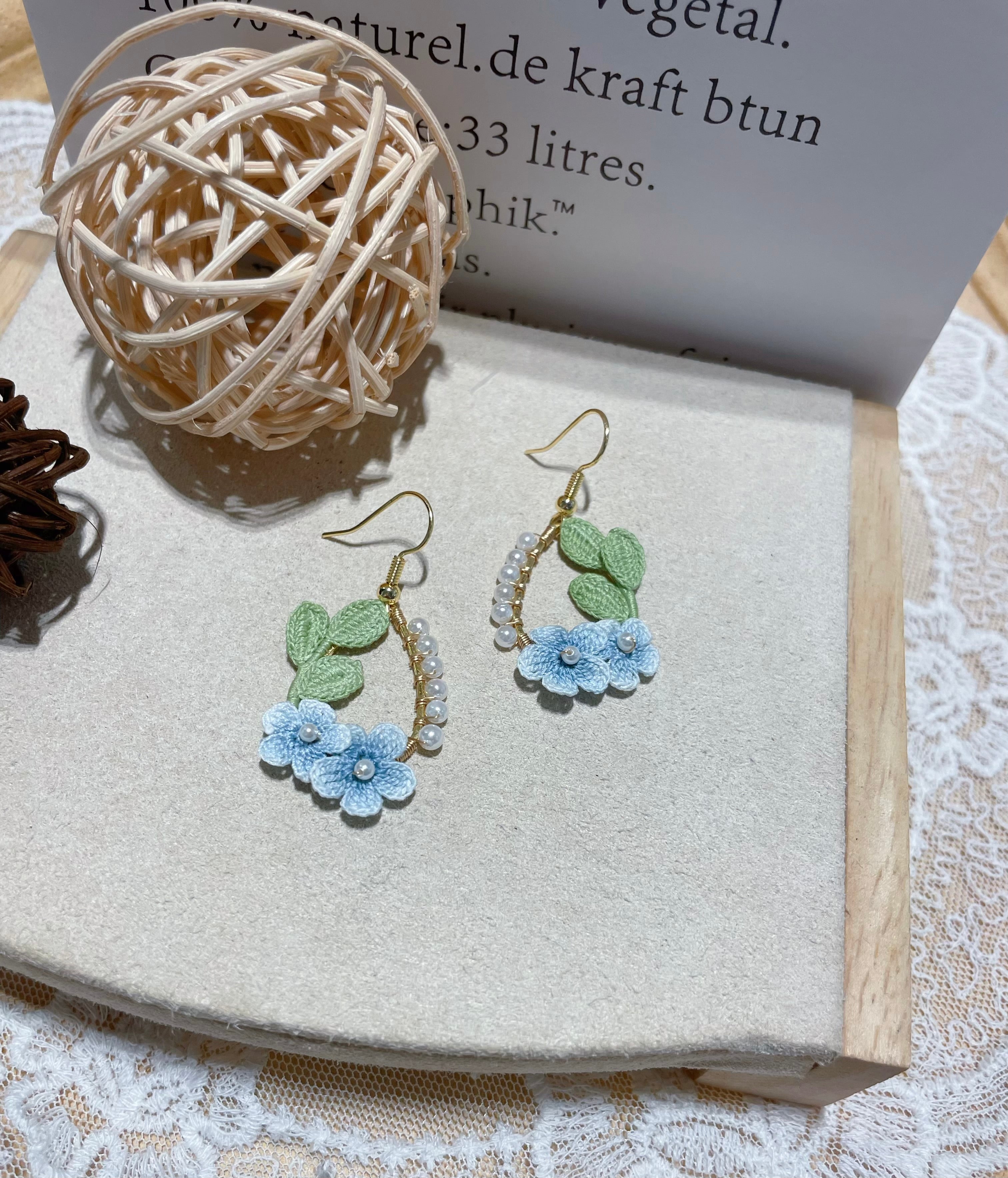 Micro Crochet Pearl Bloom Wreath Earrings