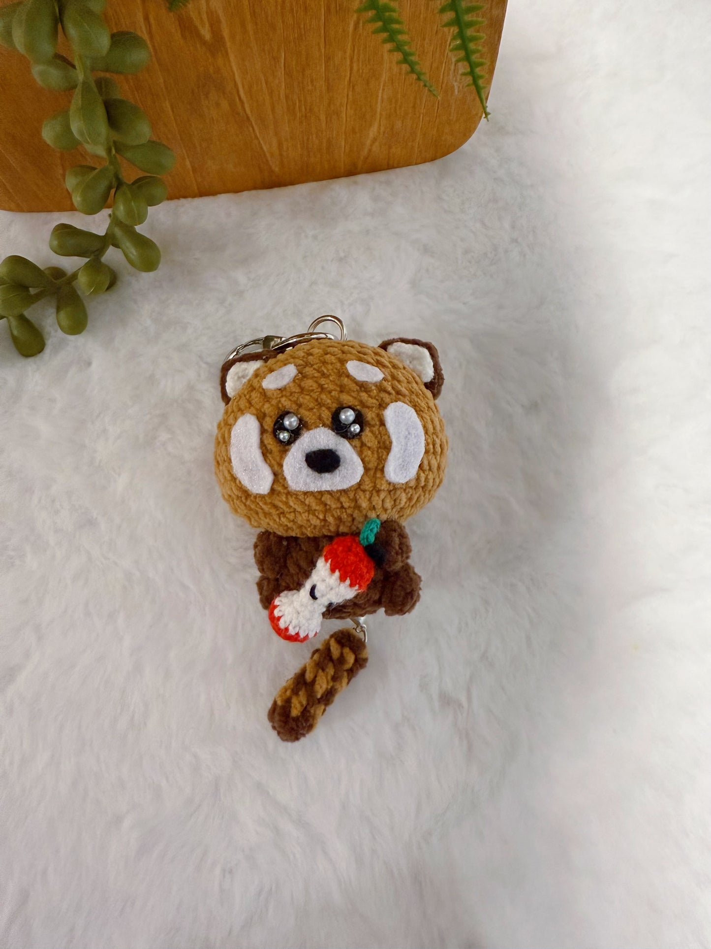 Apple Lover Red Panda Key Charm