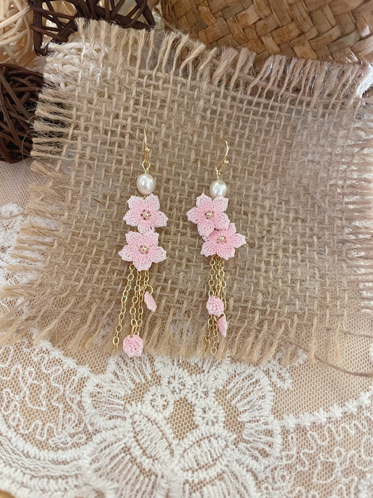 Micro Crochet Dyed Drifting Cherry Earrings