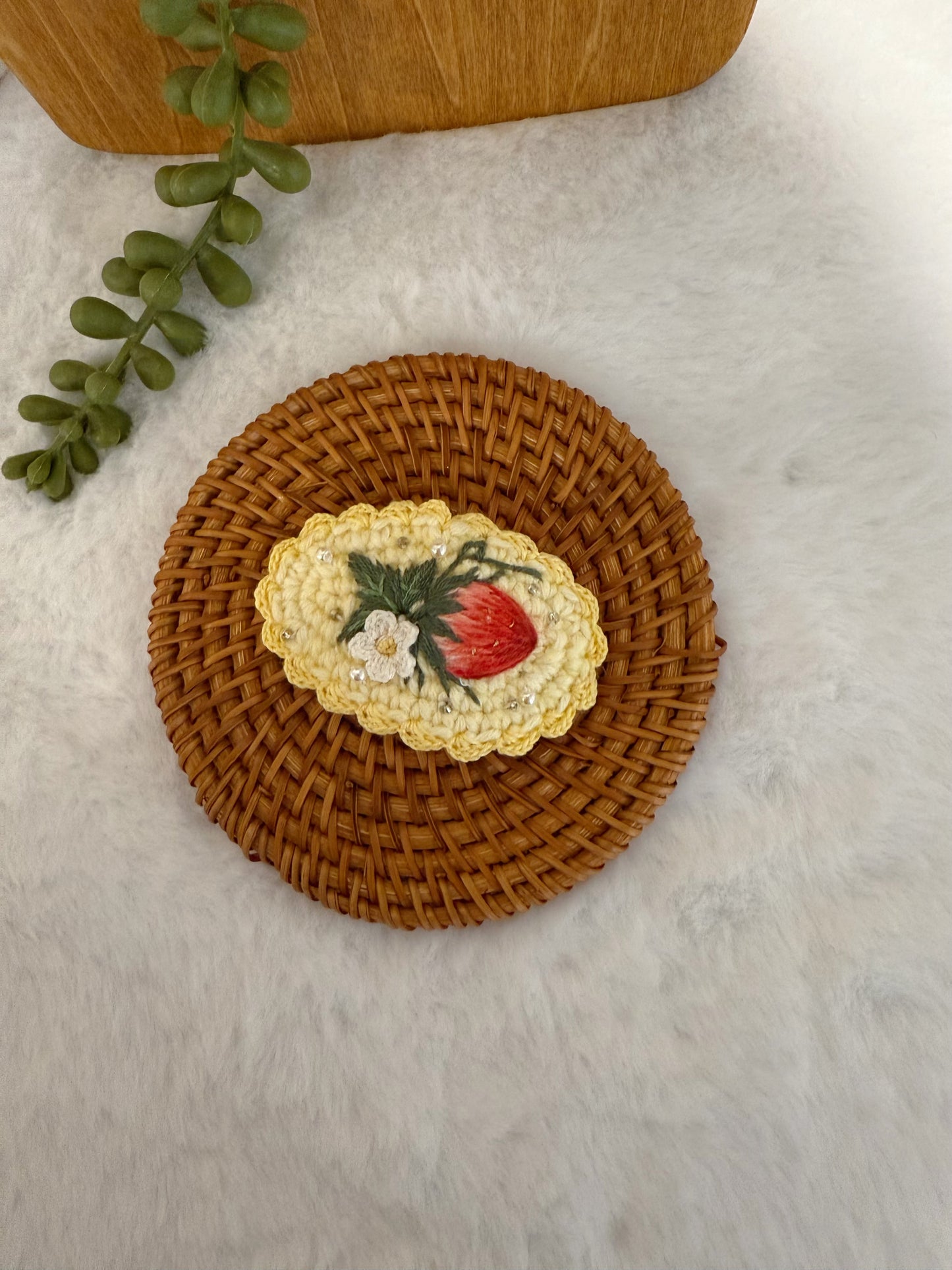 Strawberry & Flower Embroideried Hair Clip