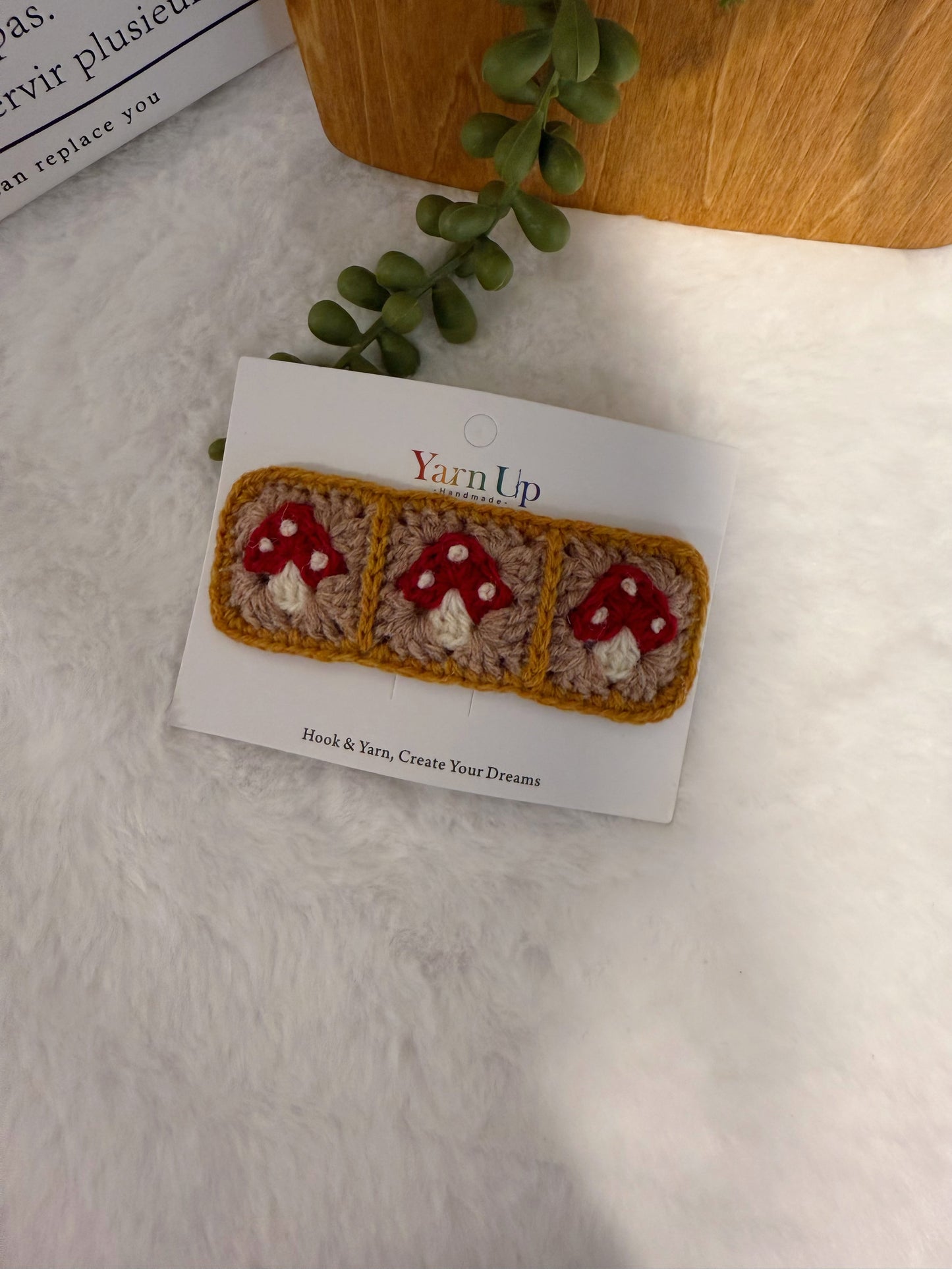 Plaid Autumn Mushroom Hair Clip