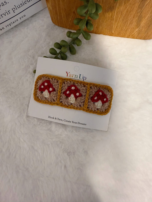 Plaid Autumn Mushroom Hair Clip