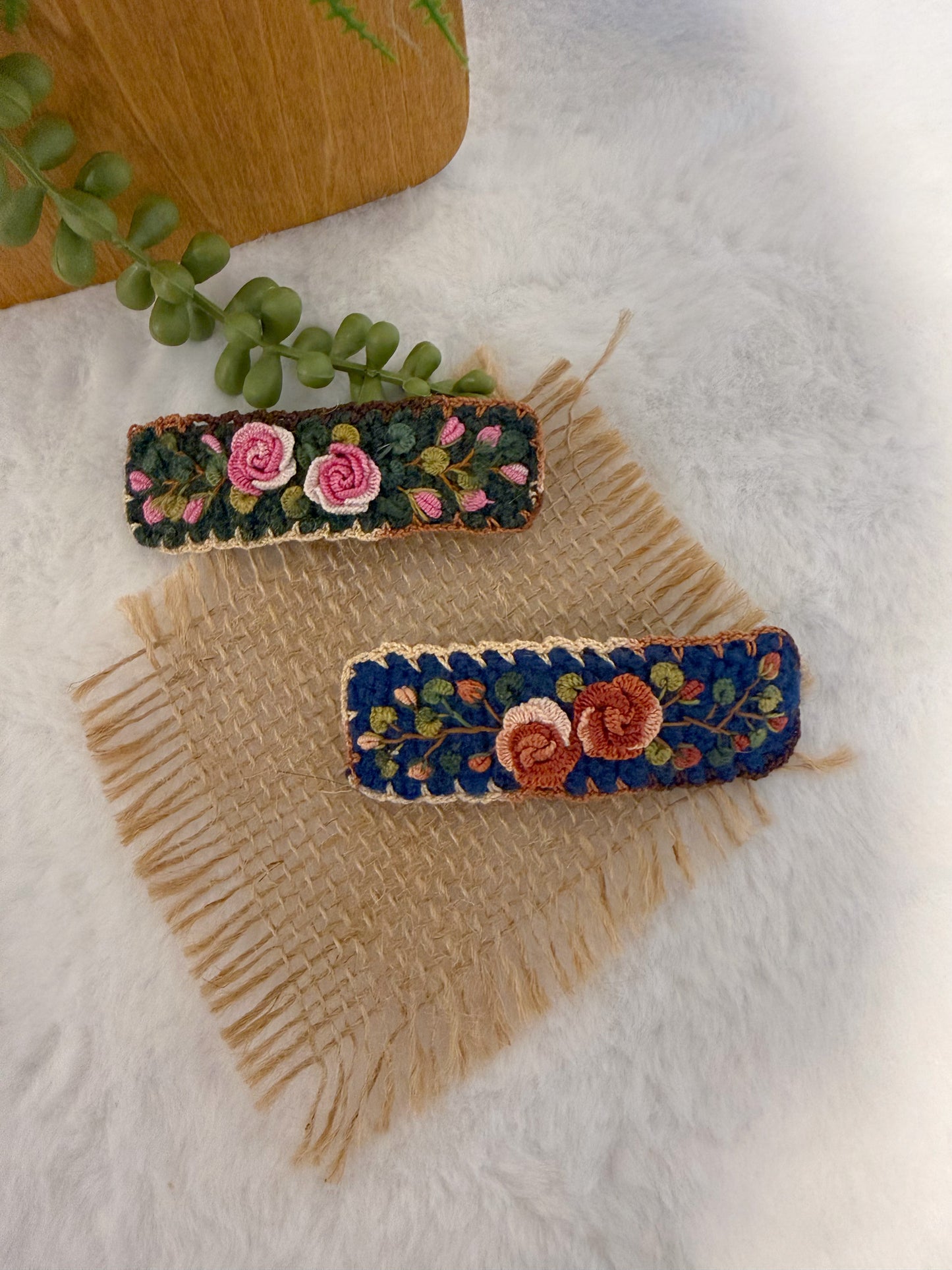 Rose Garden Embroidery French Barrette