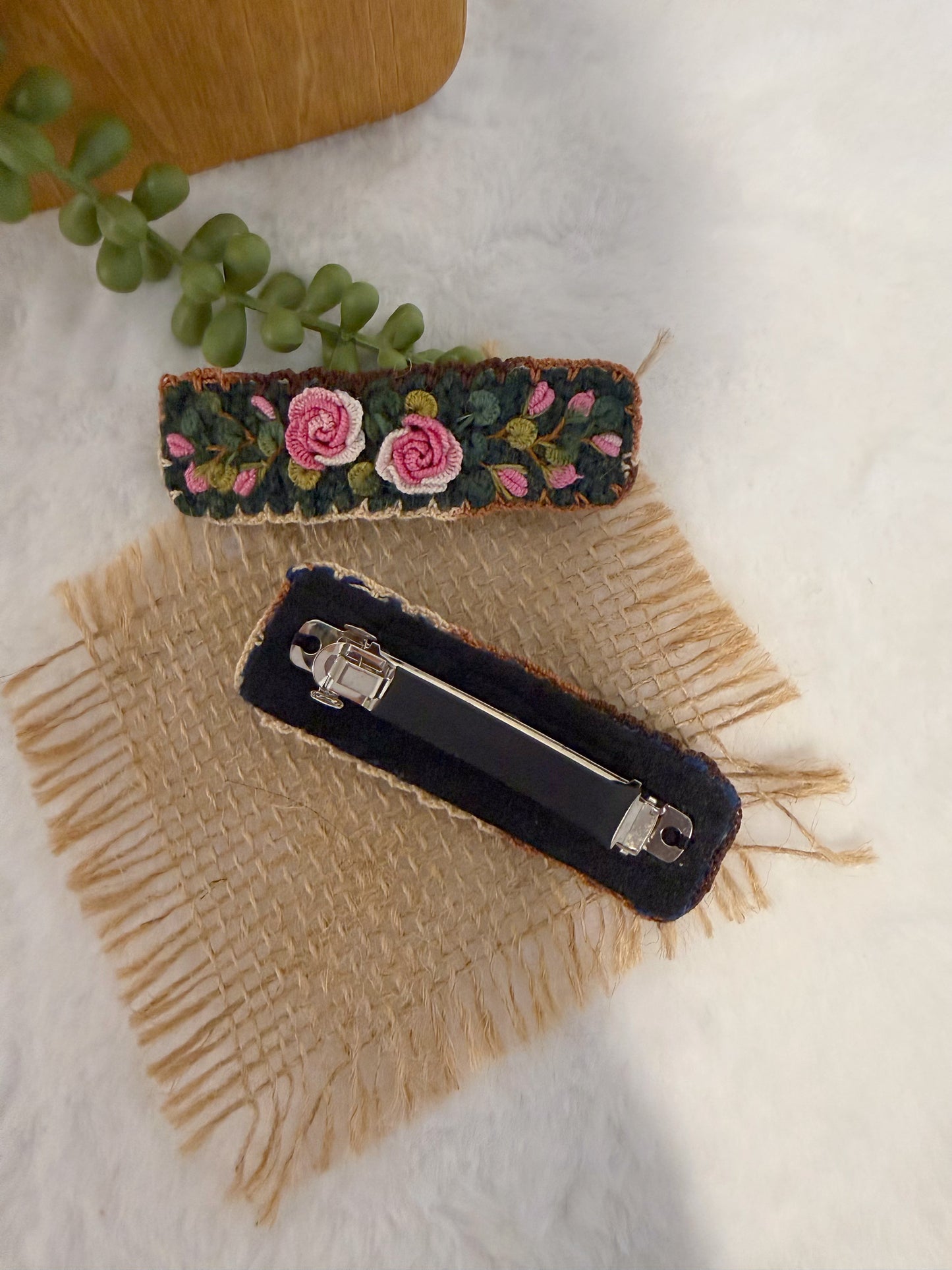 Rose Garden Embroidery French Barrette