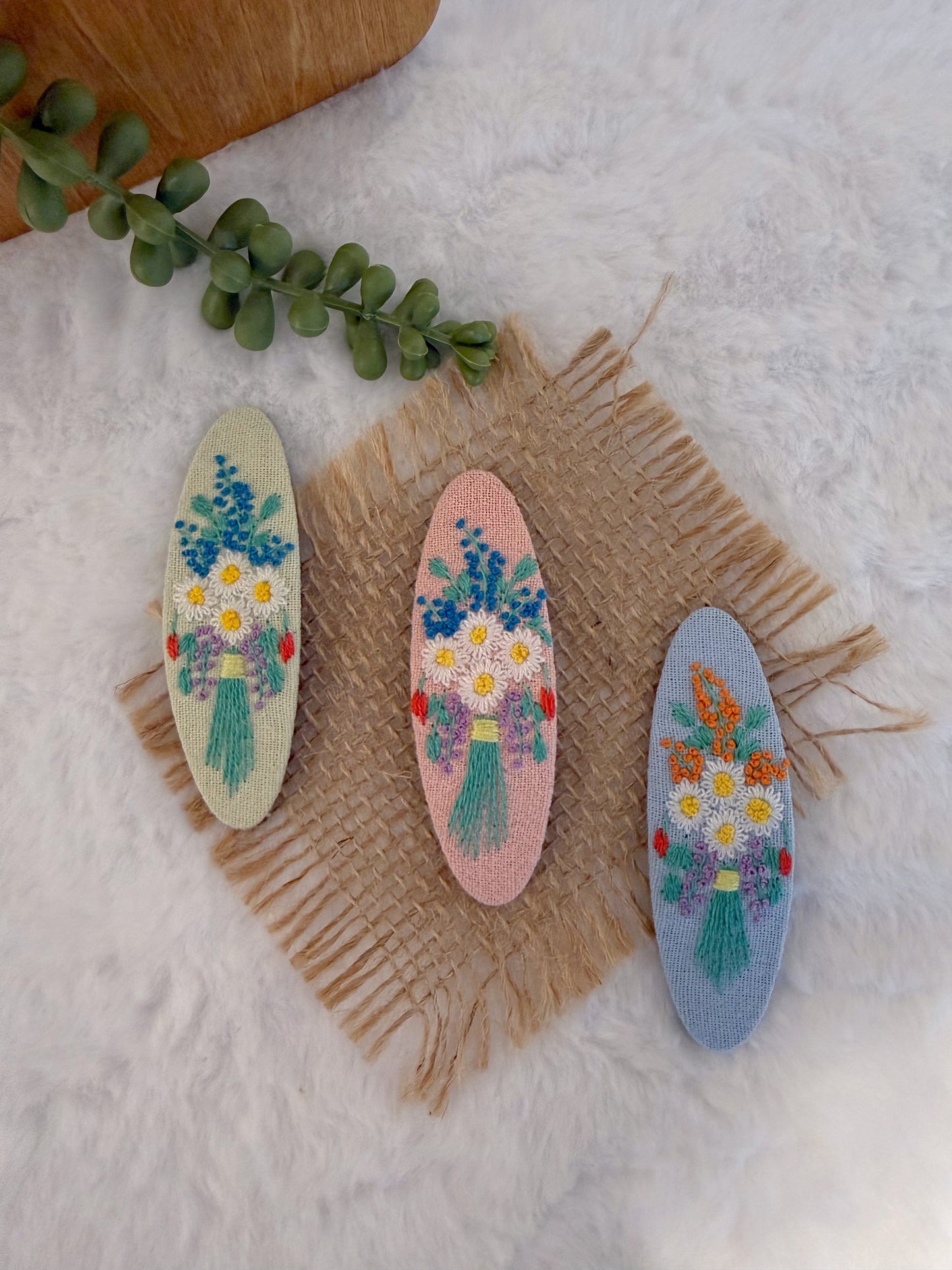 Floral Bouquet Fabric Embroidery Hair Clip